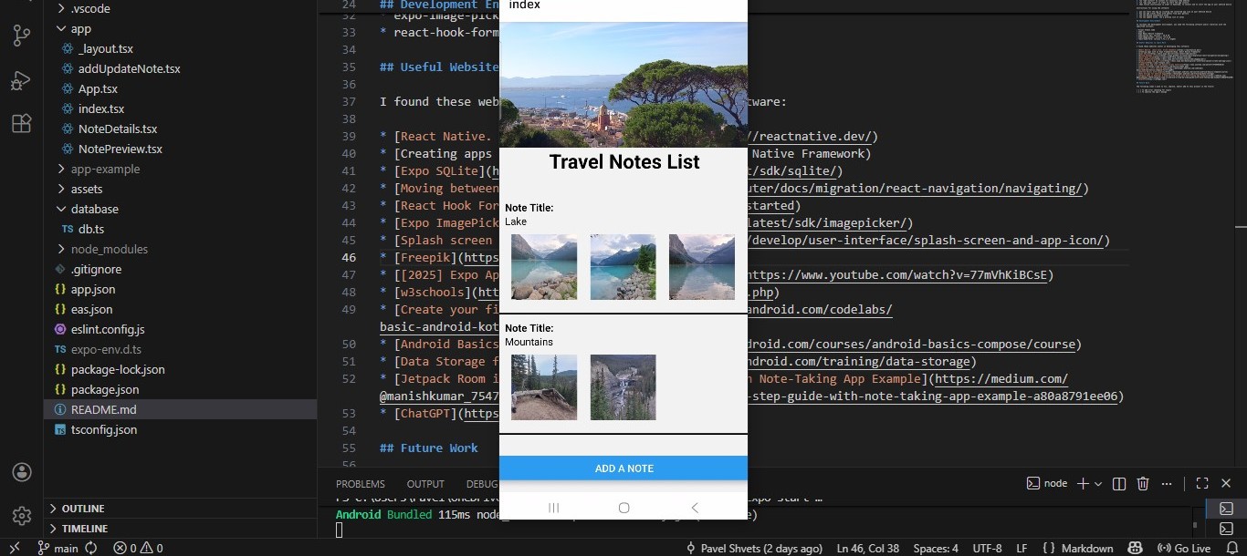 a travel journal app based on react native
